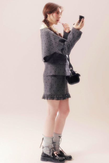 Evening glow coat + shawl + skirt + knit top