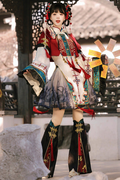 Robe Lolita Cyber Chine Fantaisie + Haut + Vêtement d'extérieur + Jupe + Guêtres