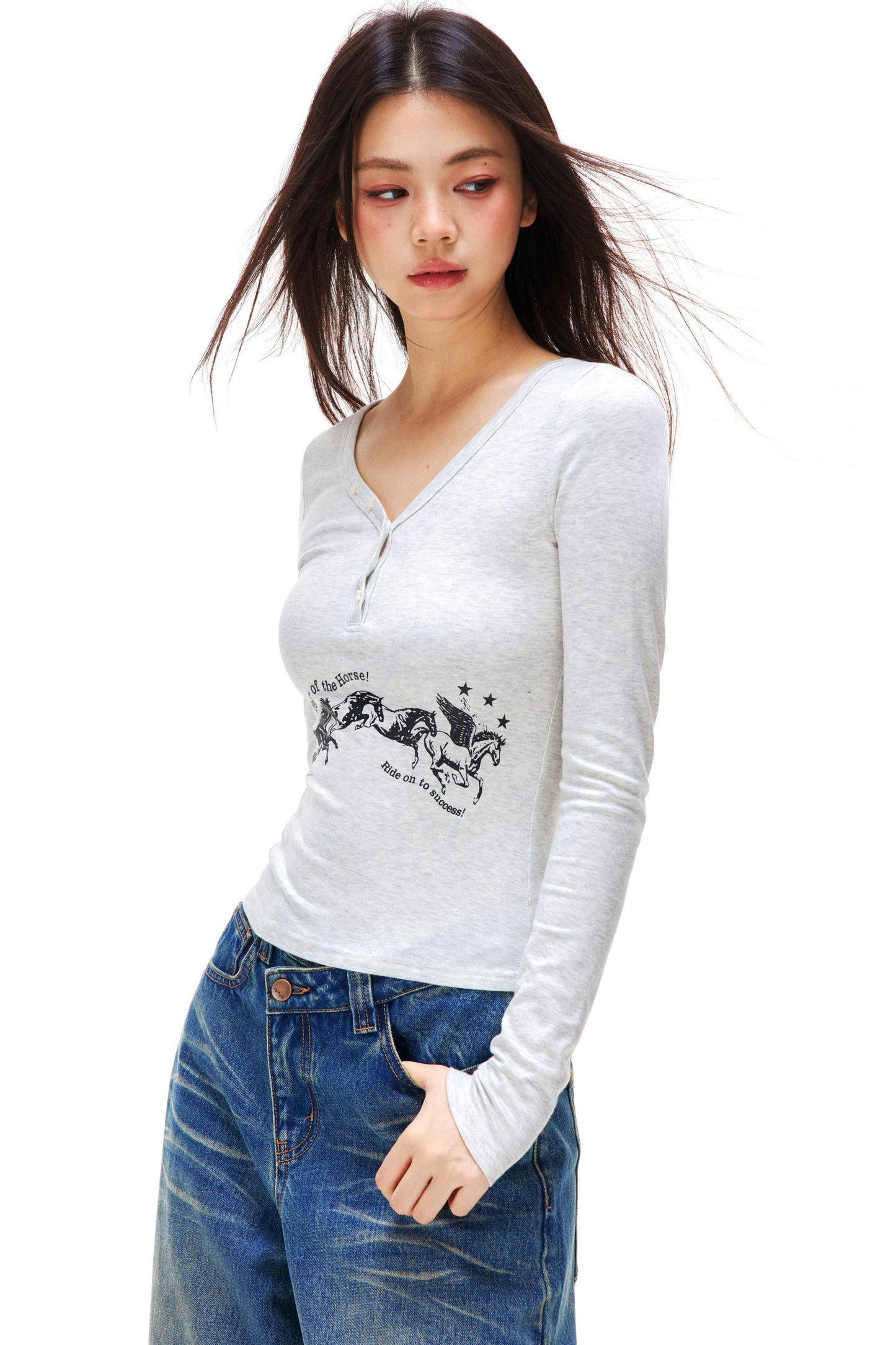 Happy Horse Design Star V-neck Top
