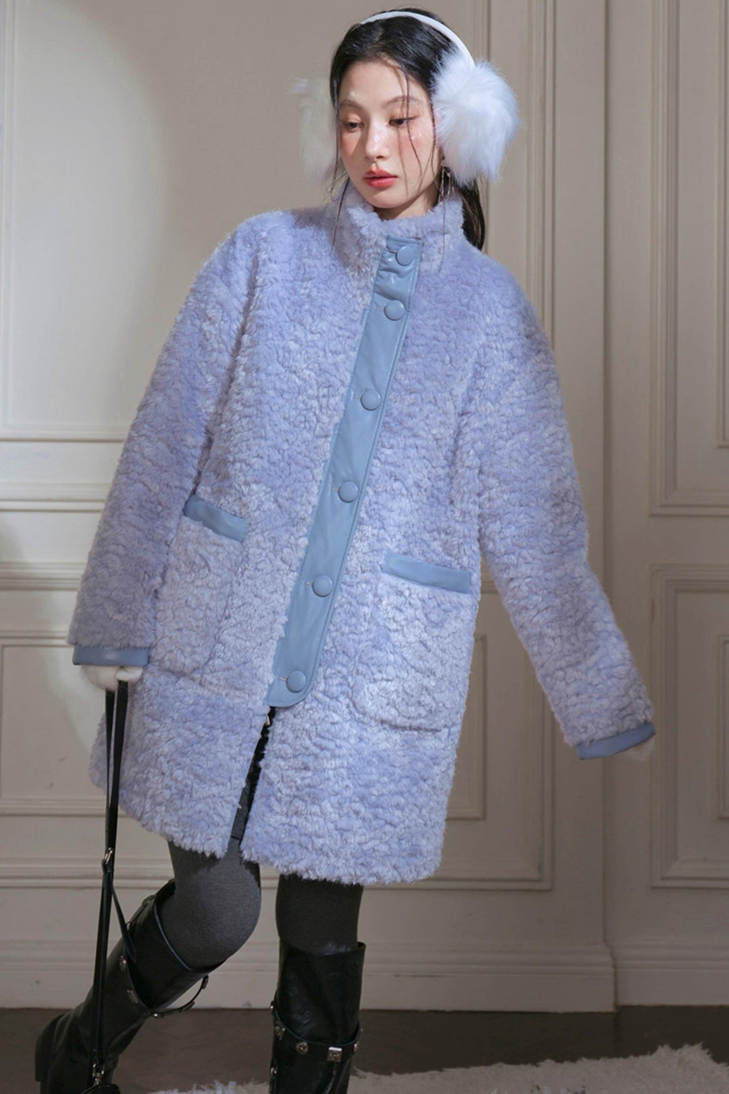 Matte Fleece Stand Collar Coat