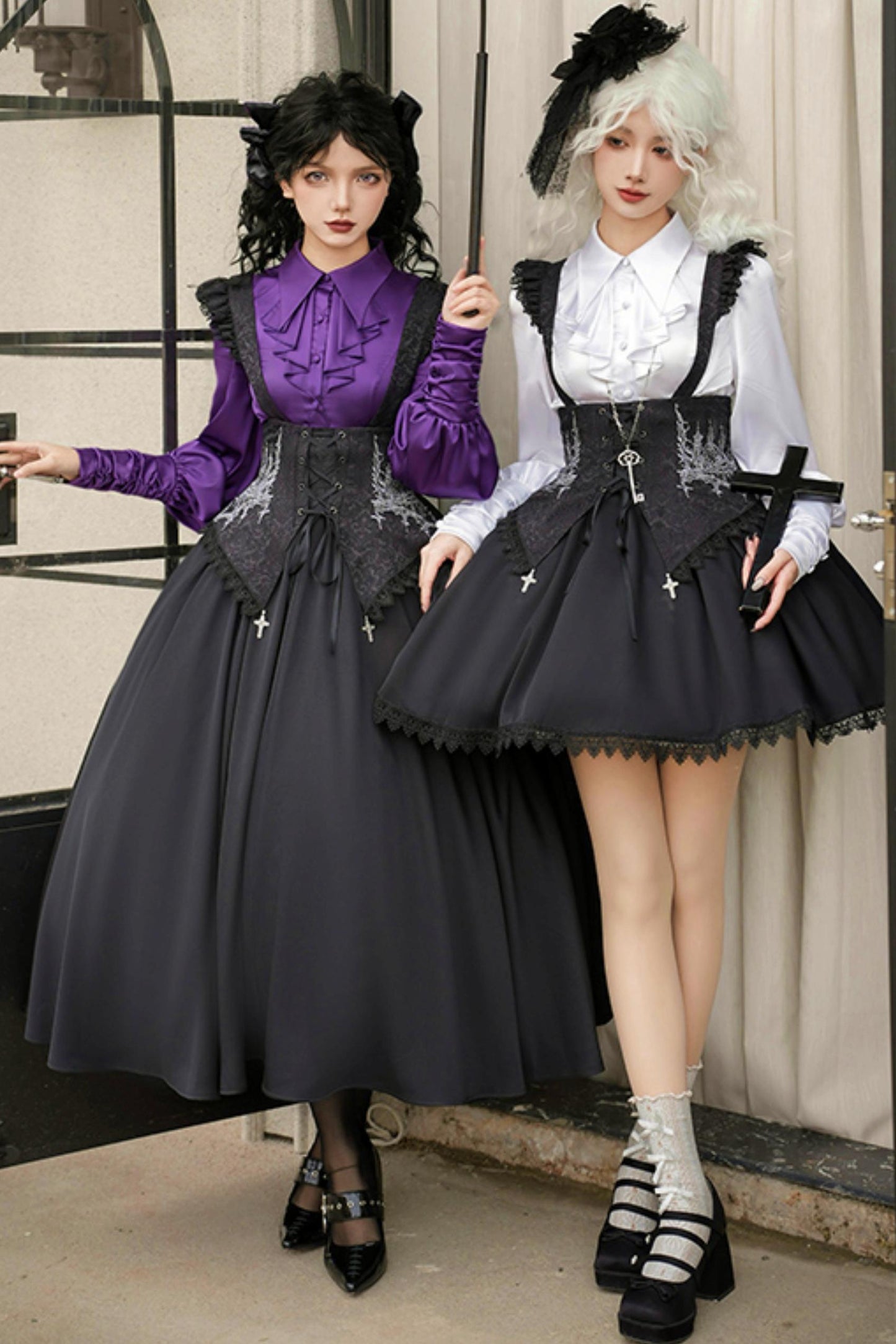 Conjunto de vestido y camisa con sujetador de muelles góticos