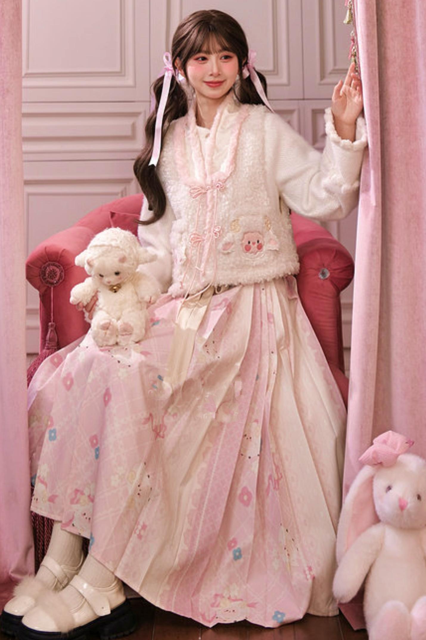 Pink Lamb Pleated Skirt