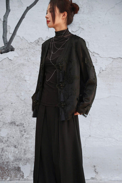 Sheer Satin Chinese-Style Jacket