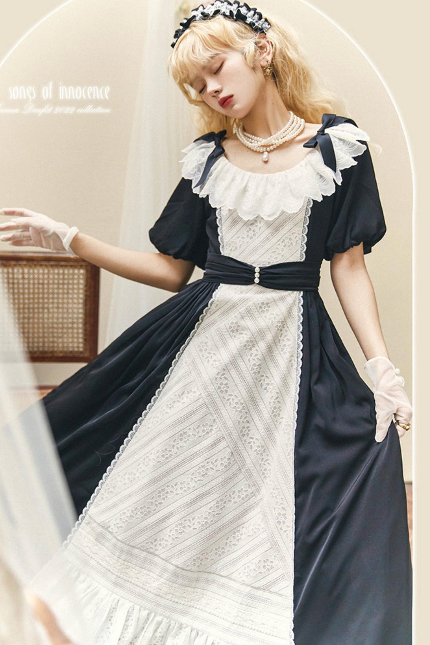 Robe Lolita de Servante avec Dentelle et Rubans