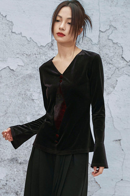 ゴシックベルベットベルスリーブブラウス