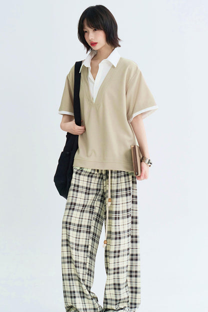 Relaxed Fit Shirt Collar Tee Shirt