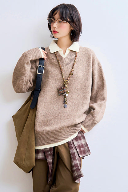 Relaxed Fit Lapel Knit Sweatshirt