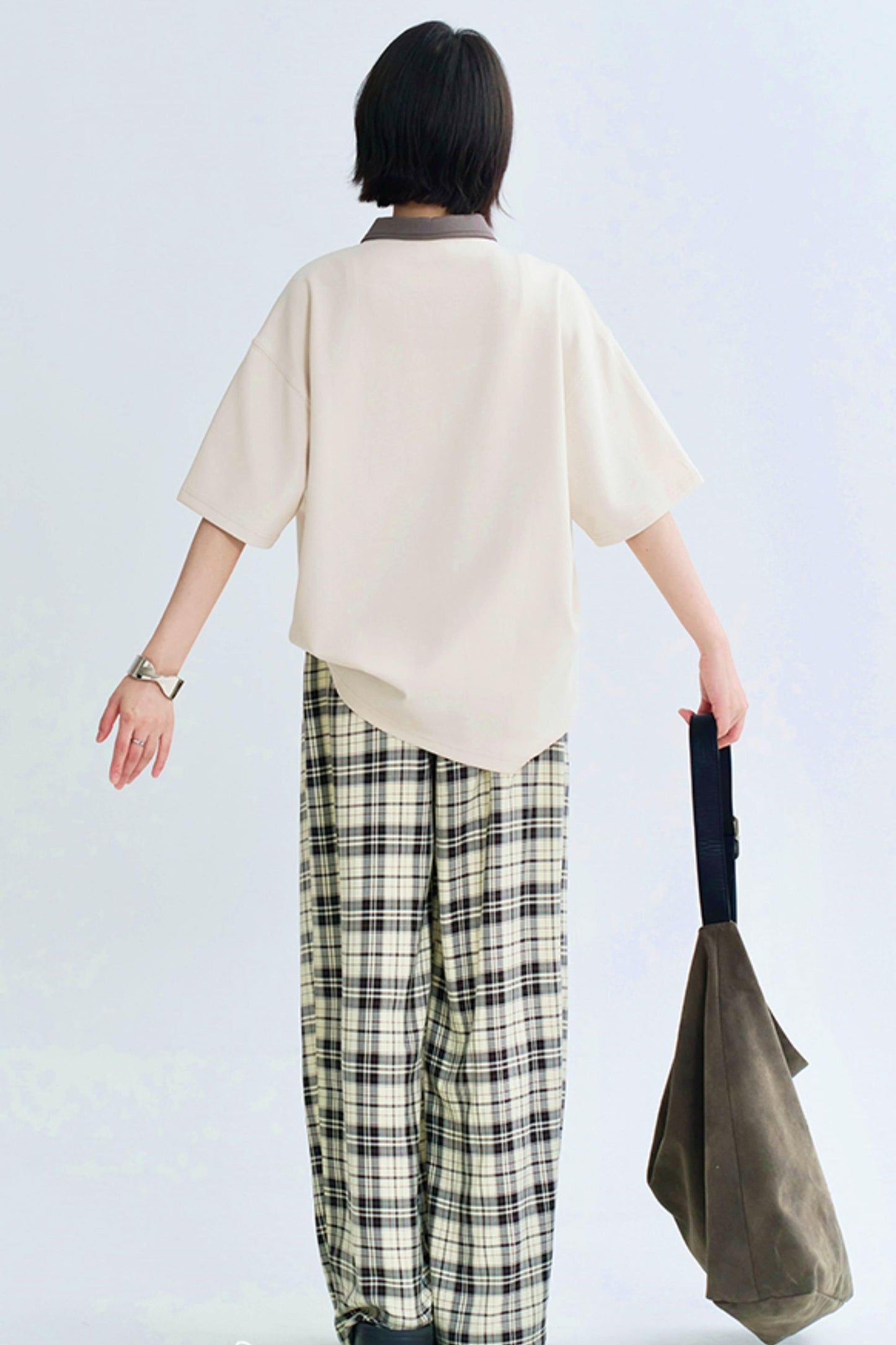 Contrast Lapel Loose Fit Faux Top