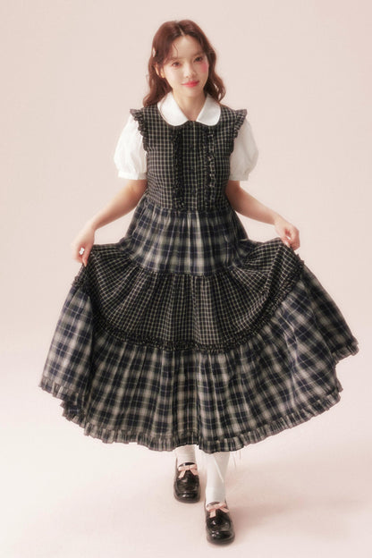 Black Plaid Patchwork Loose Shirt Dress