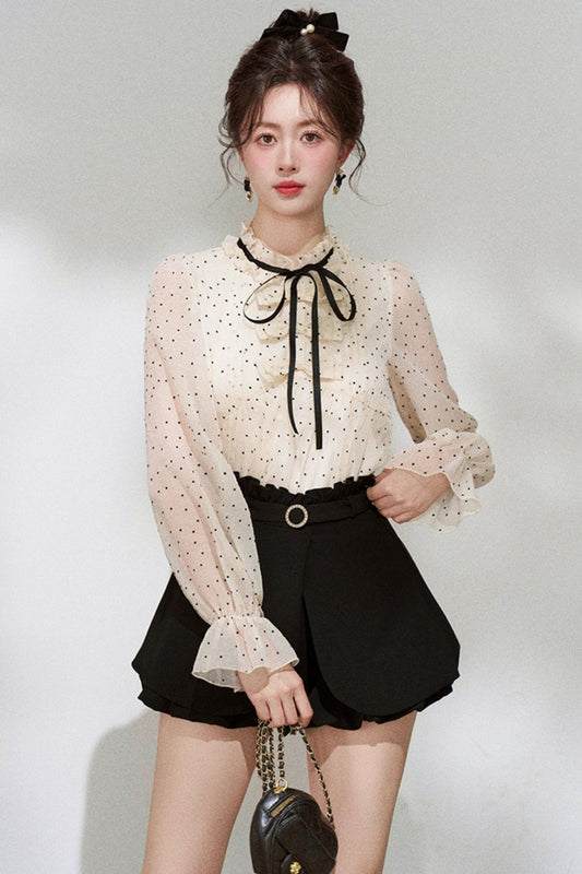 Sheer Polka Dot Blouse + Shorts