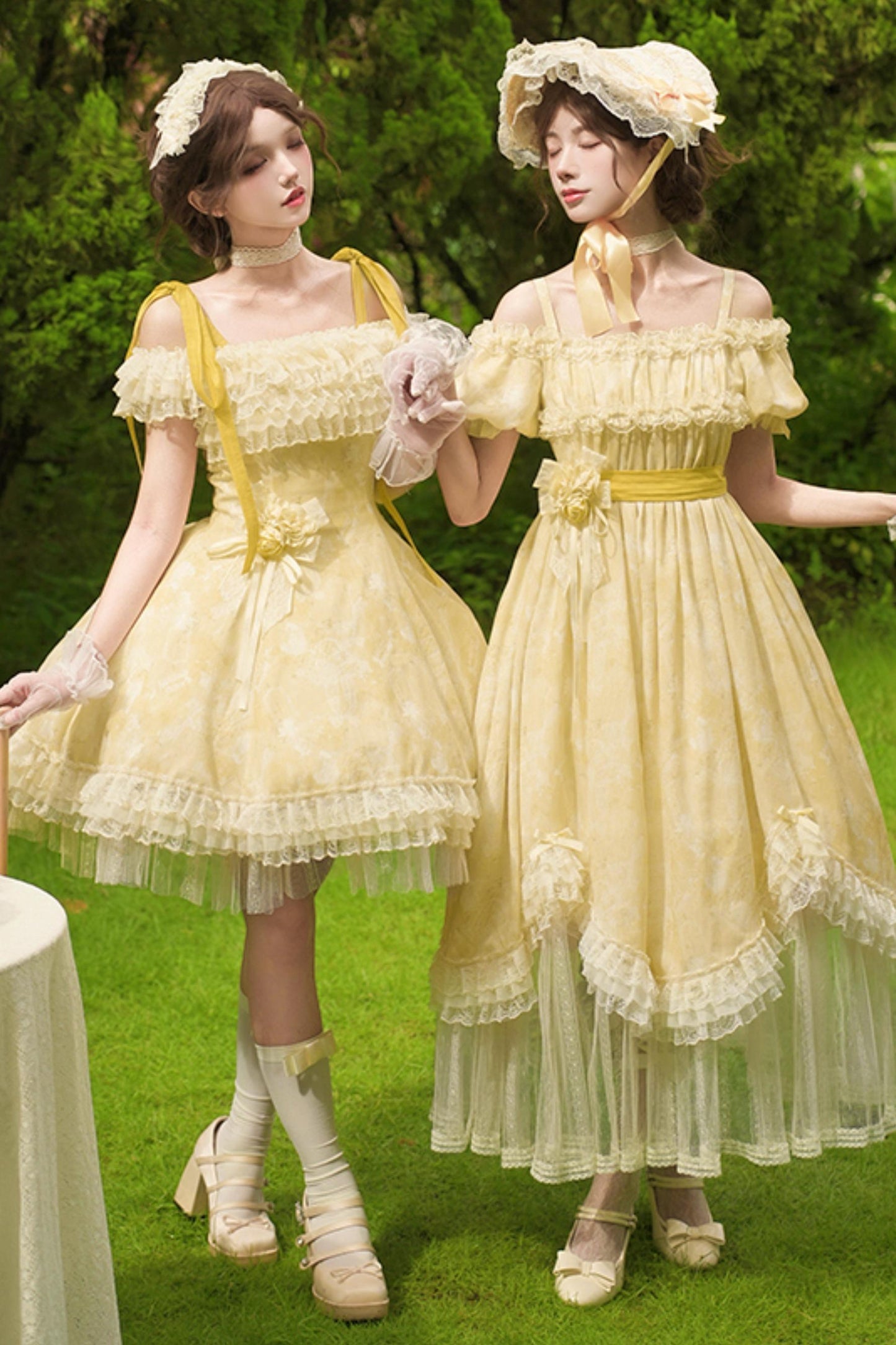 Romantic flower Lolita dress + jumper skirt + cardigan + hair accessories