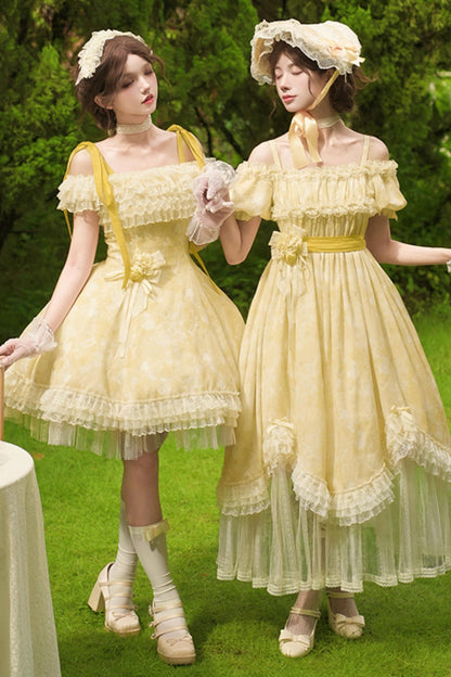 Romantic flower Lolita dress + jumper skirt + cardigan + hair accessories