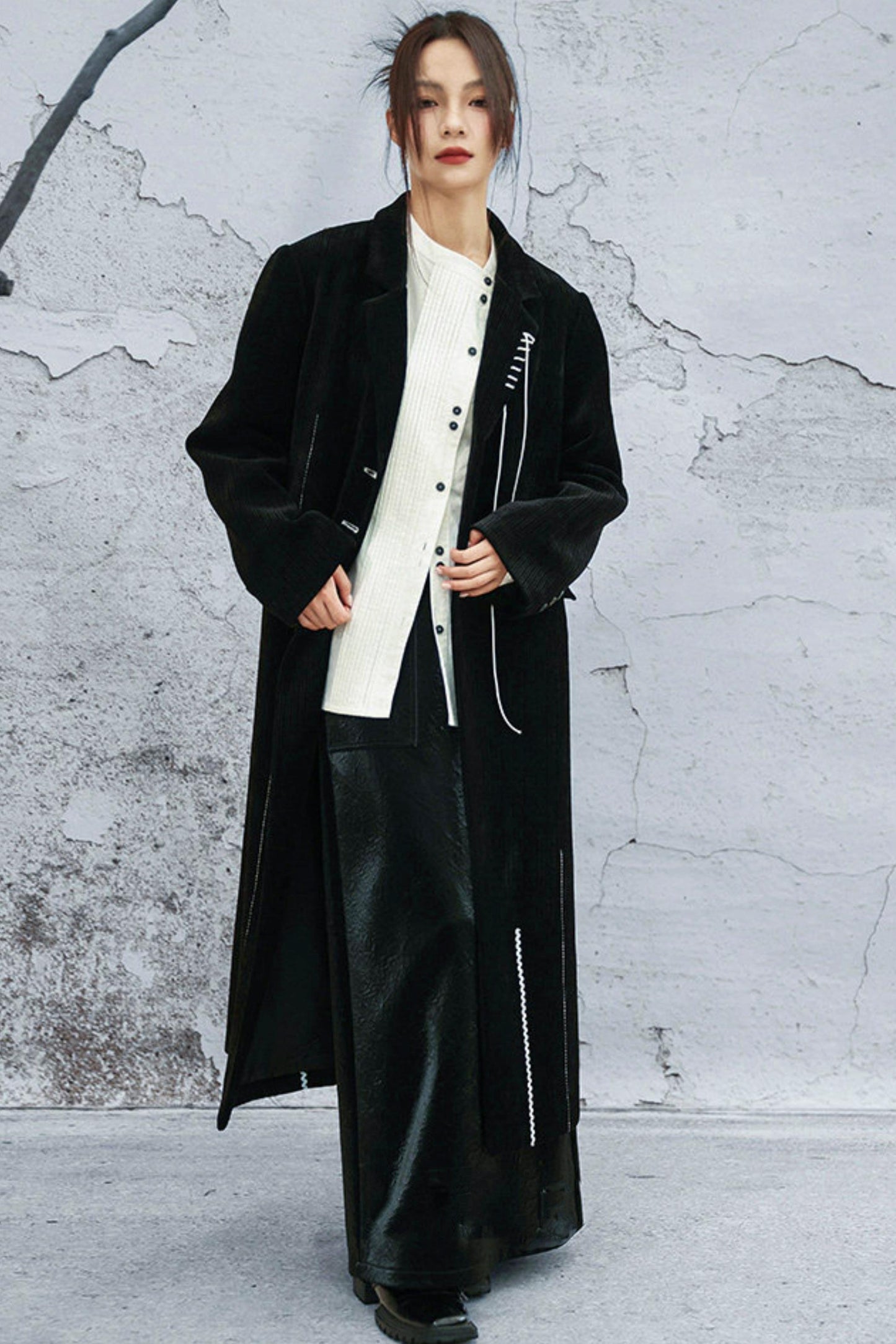 Chenille color block long coat
