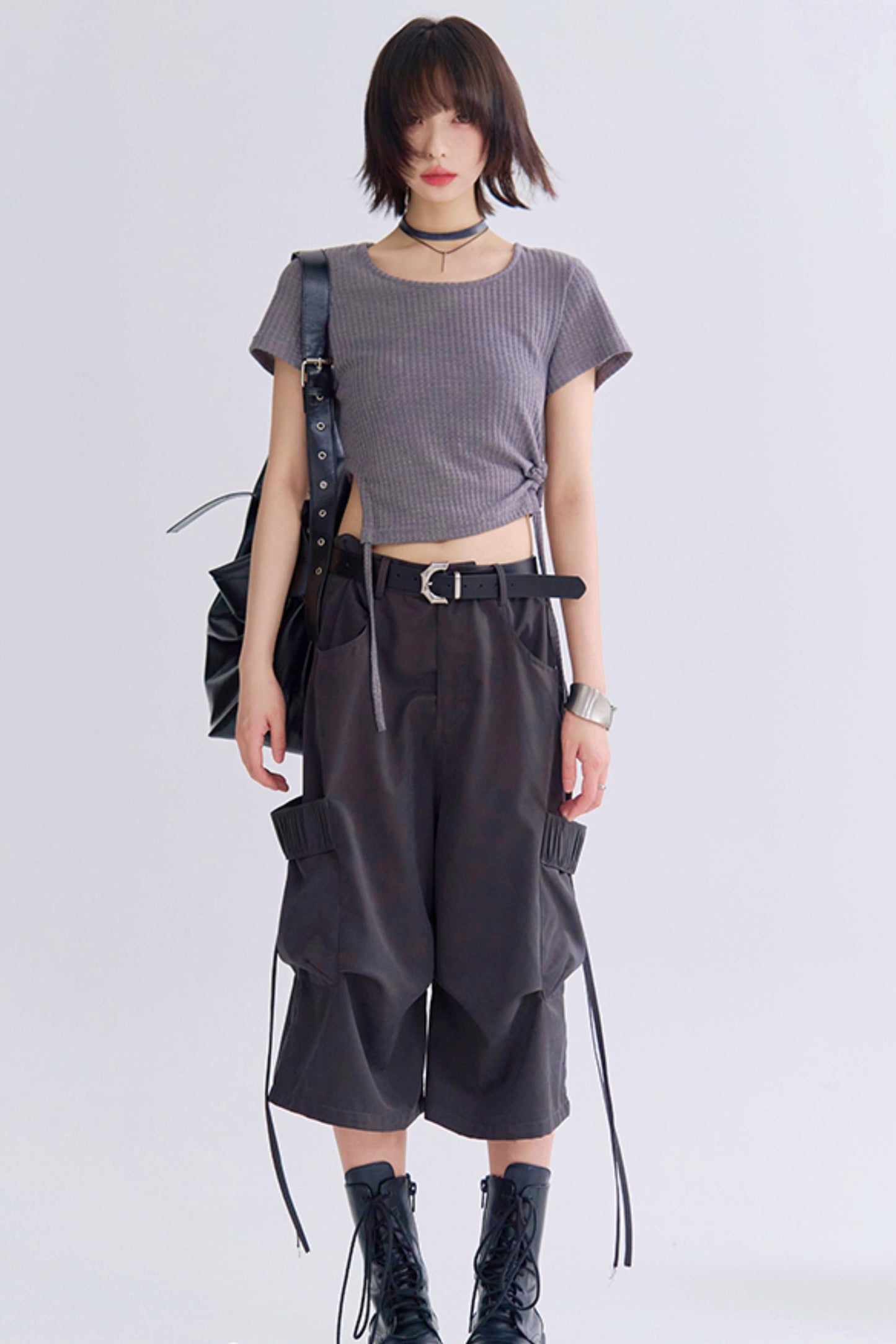 ルーズフィットクロップドカーゴトラウザーズパンツ