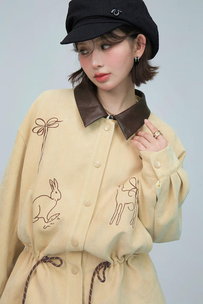 ウィートベージュエンブロイダージャケットセットアップ