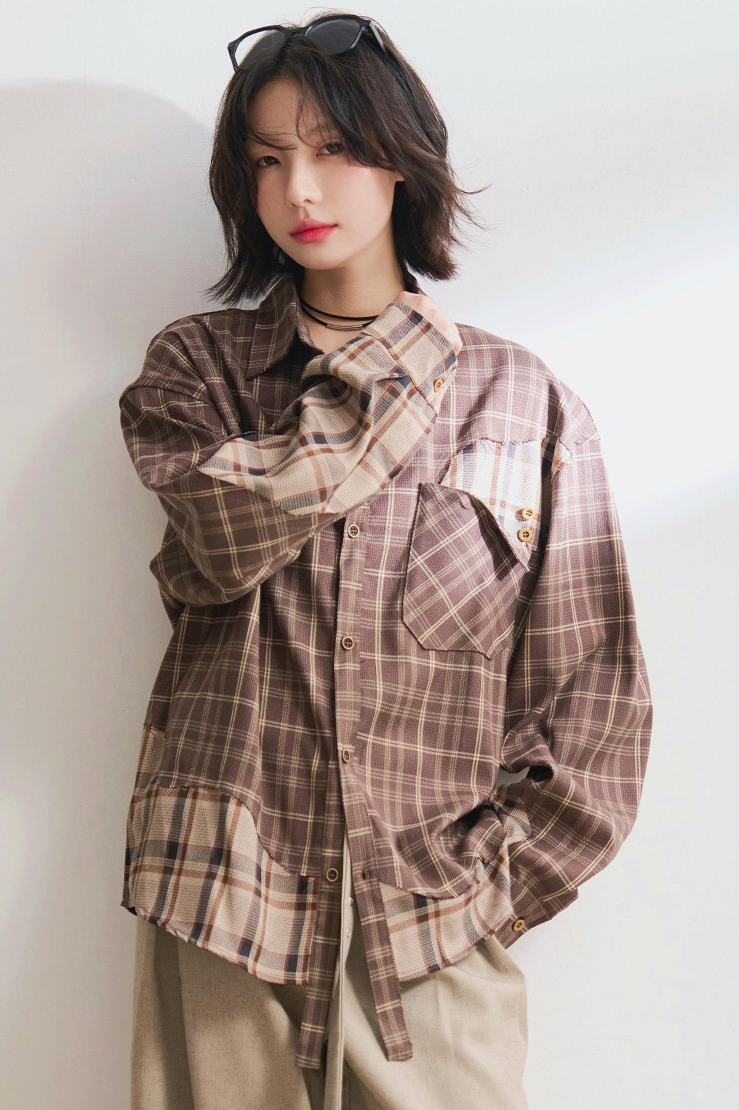 デザインチェックロングスリーブシャツ