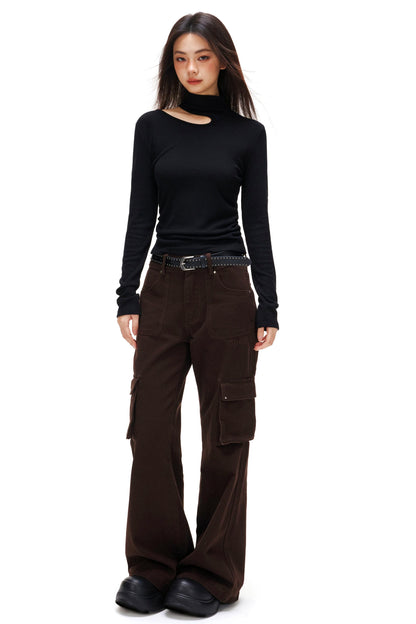 カットデザインタートルネックトップス