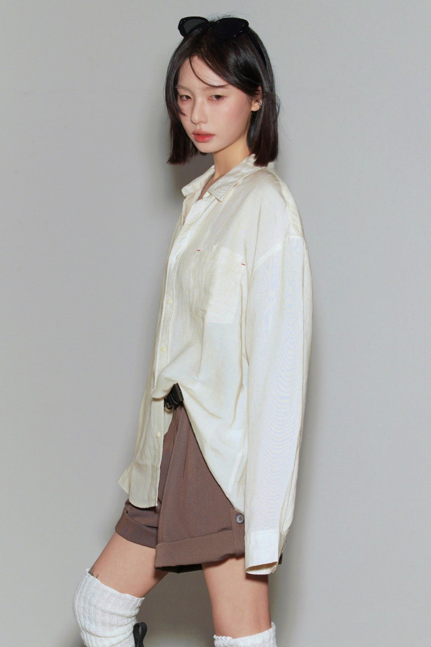코튼 린넨 긴팔 블라우스