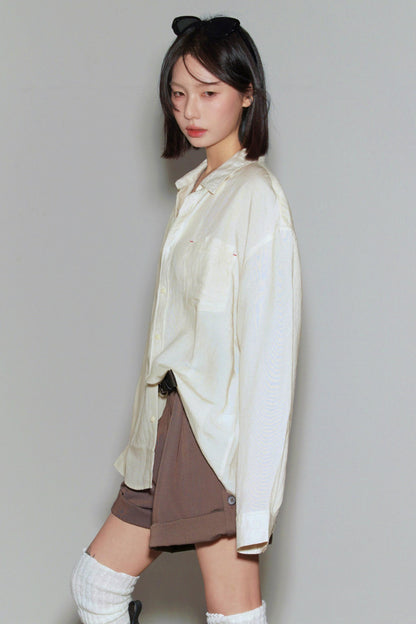 코튼 린넨 긴팔 블라우스