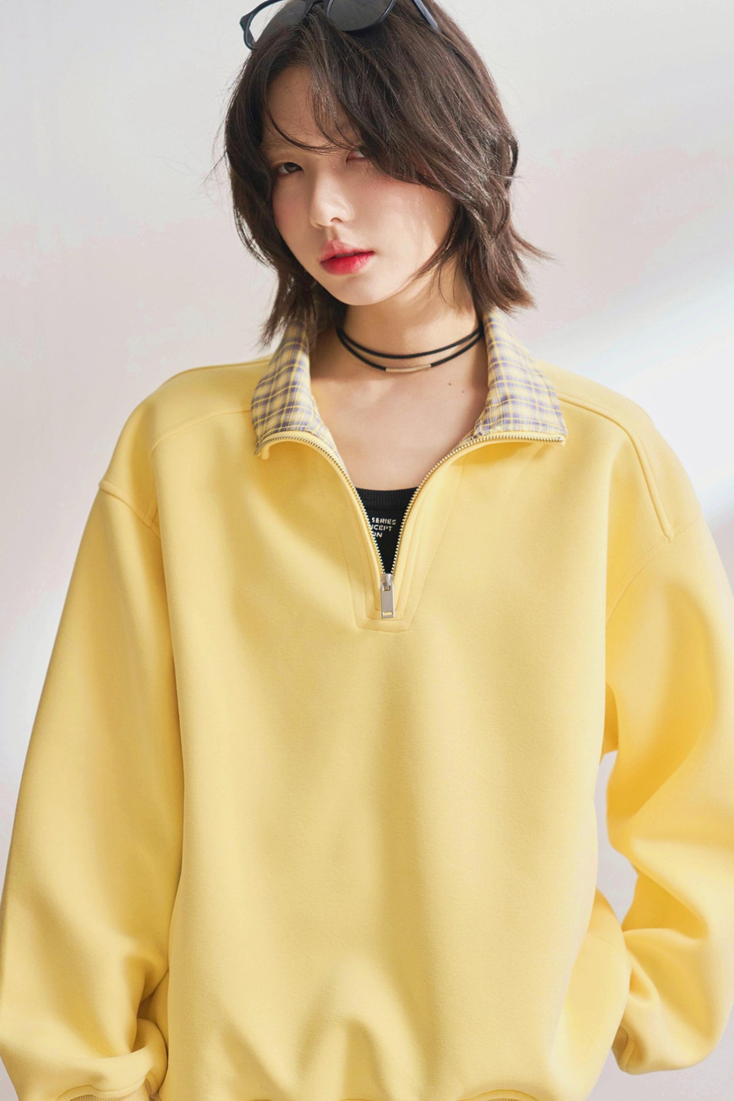 カジュアルハーフジップチェックスウェット