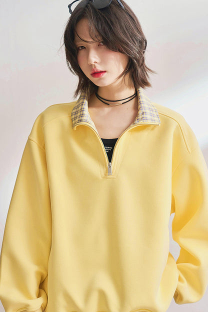 カジュアルハーフジップチェックスウェット