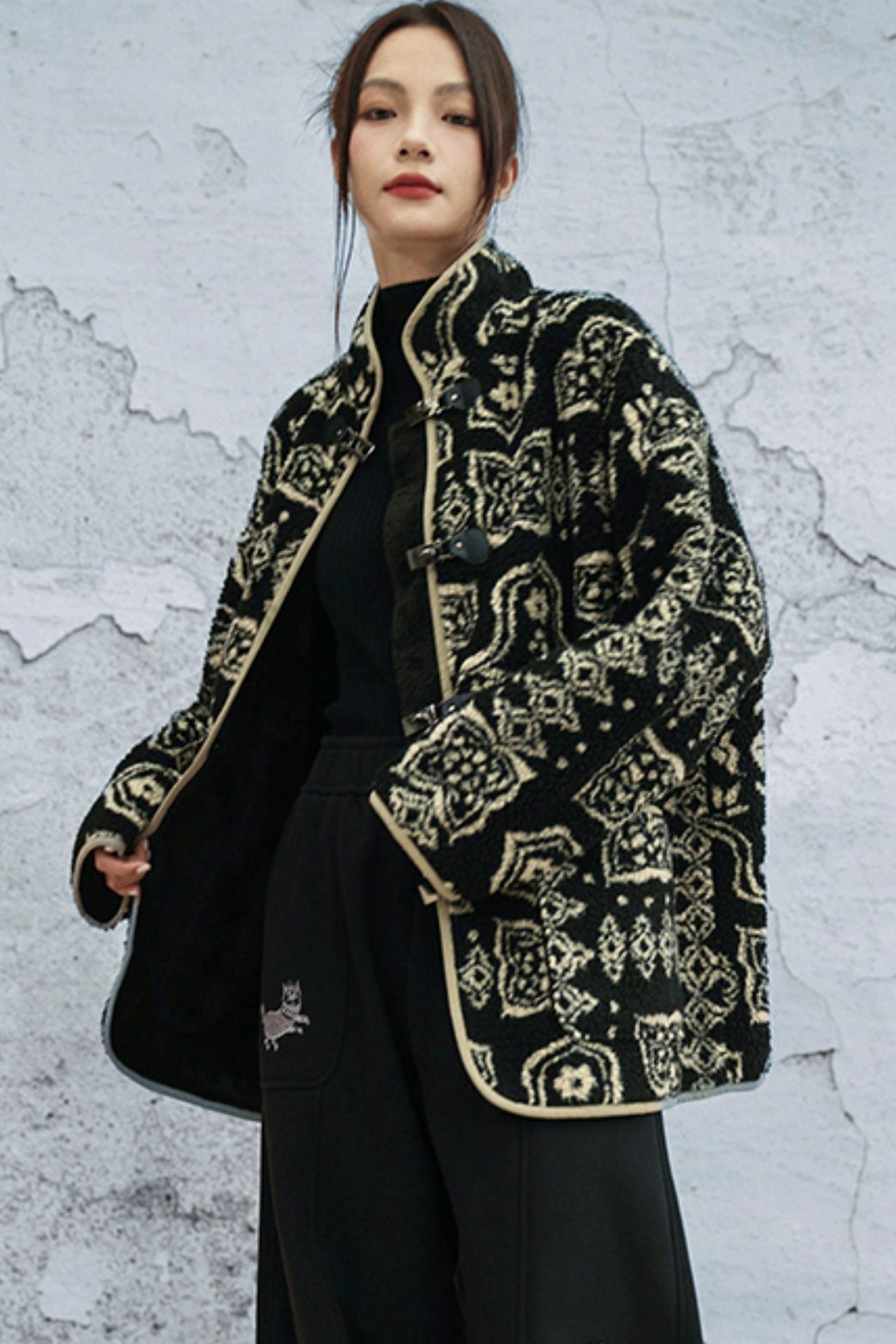 モードジャカードスタンドアップカラーコート