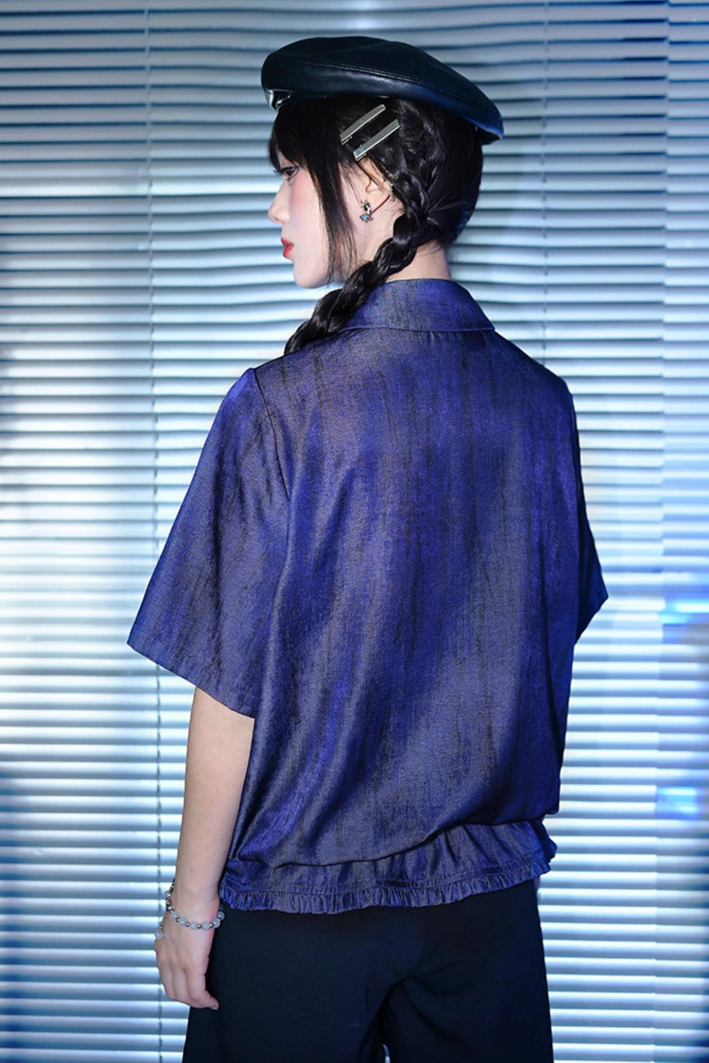 Night Blue Embroidered Subculture Shirt