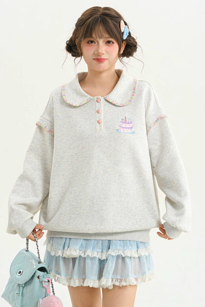 Mori Embroidery Doll Collar Sweatshirt