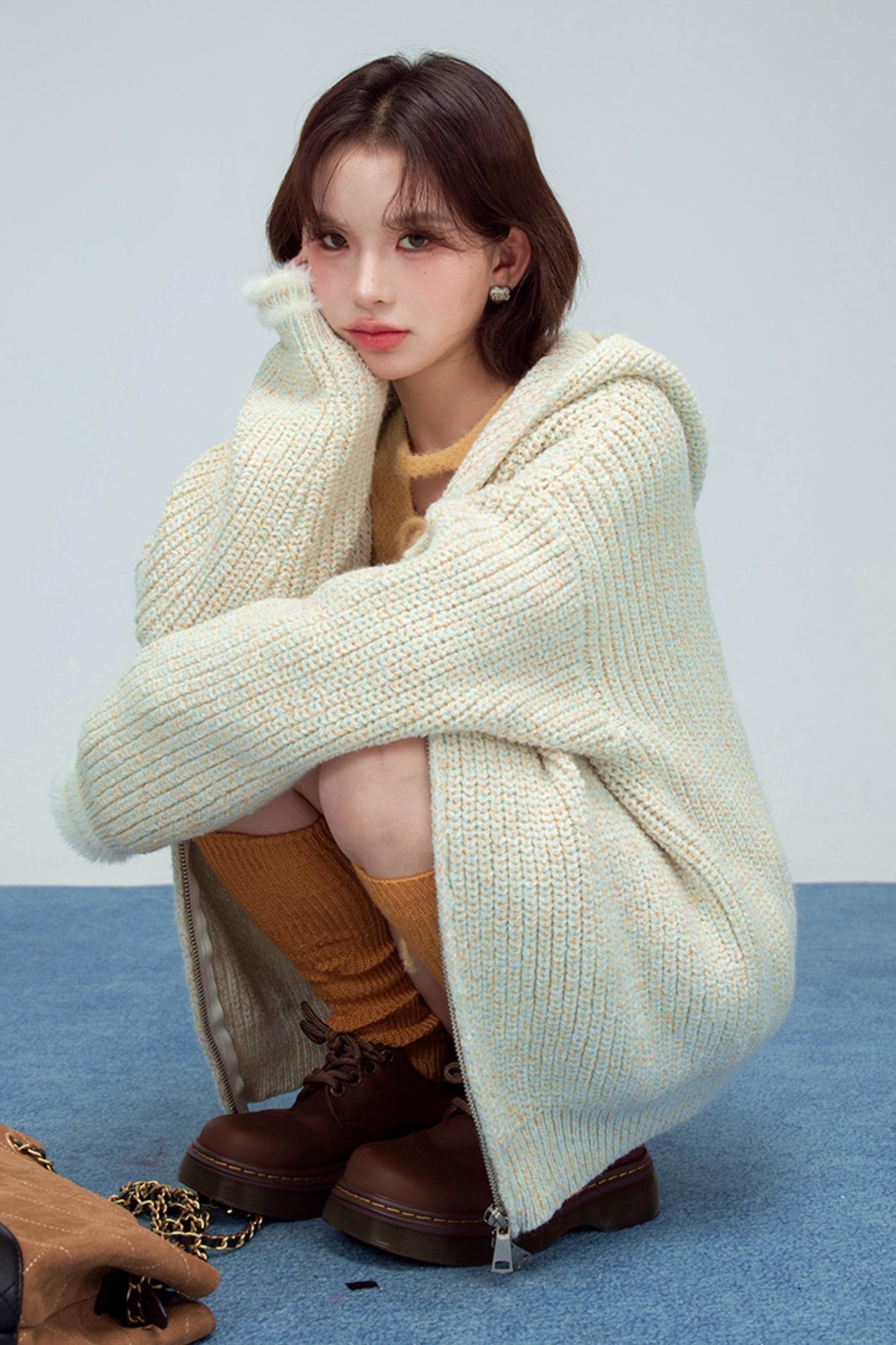 アプリコットニットジッパーカーディガン