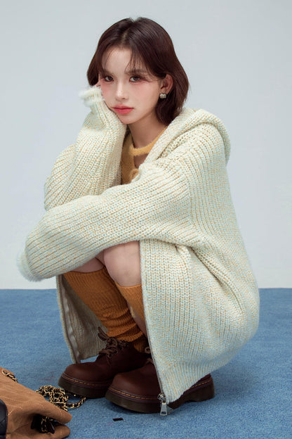 アプリコットニットジッパーカーディガン