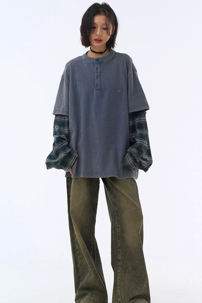 カラーブロックロングスリーブTシャツ