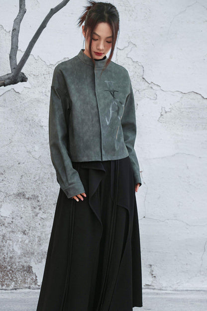 スタンドアップカラーレザージャケット