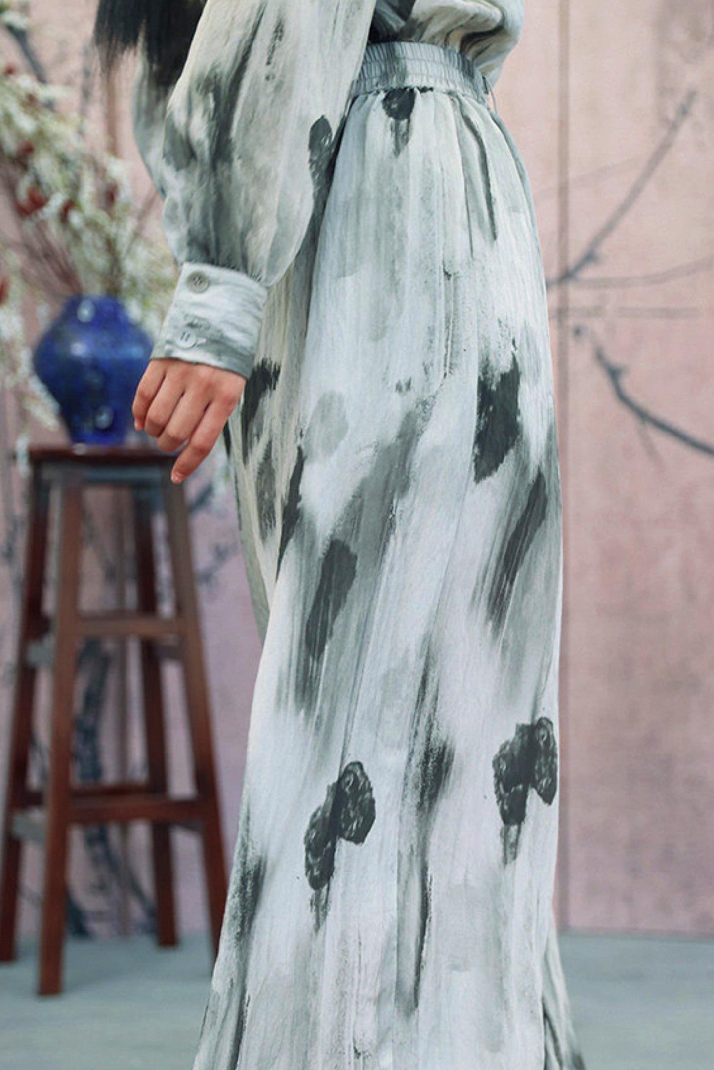 Gray Gradient Print Blouse + Easy Pants