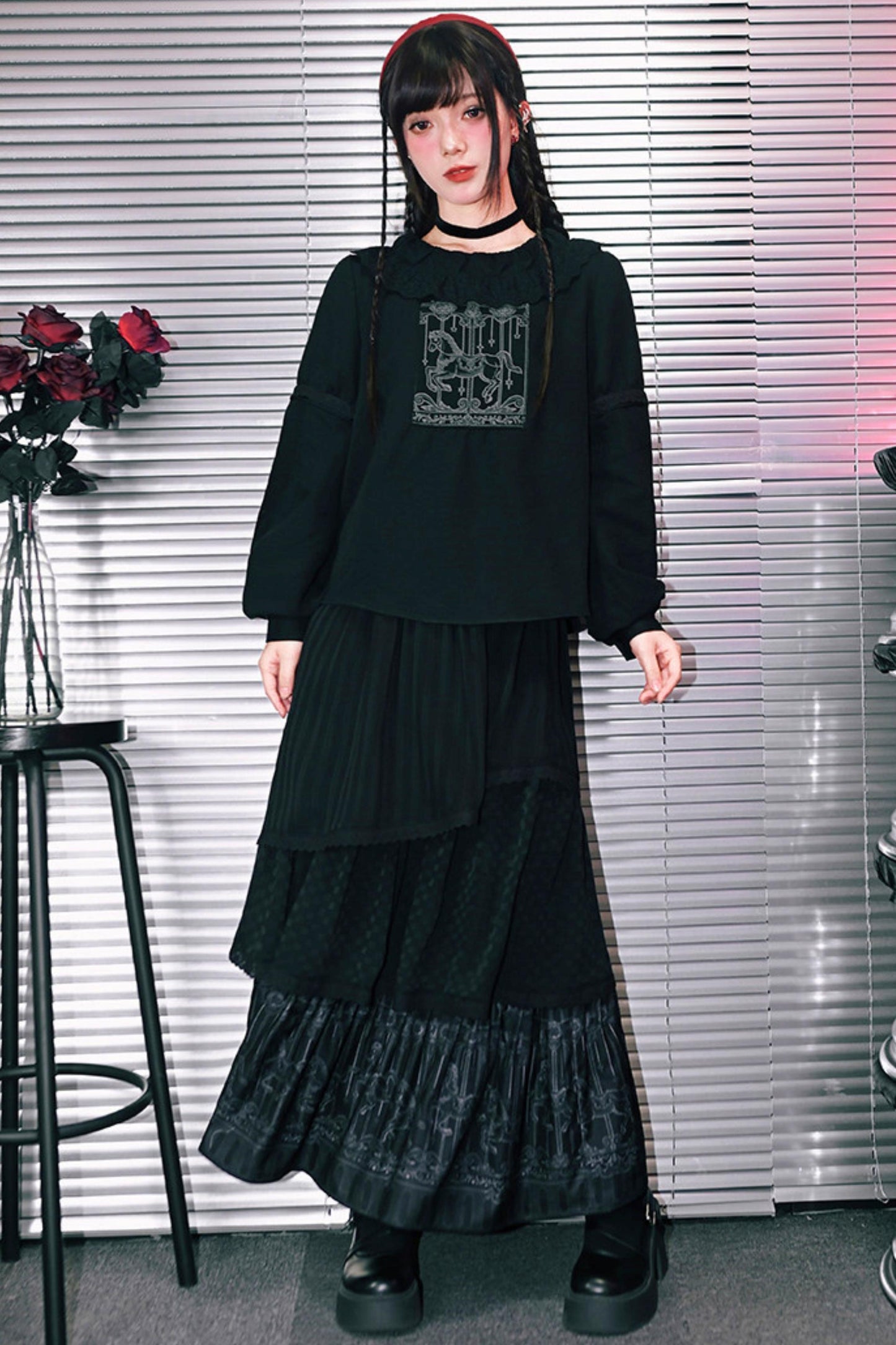 Dark Print Doll Collar Top