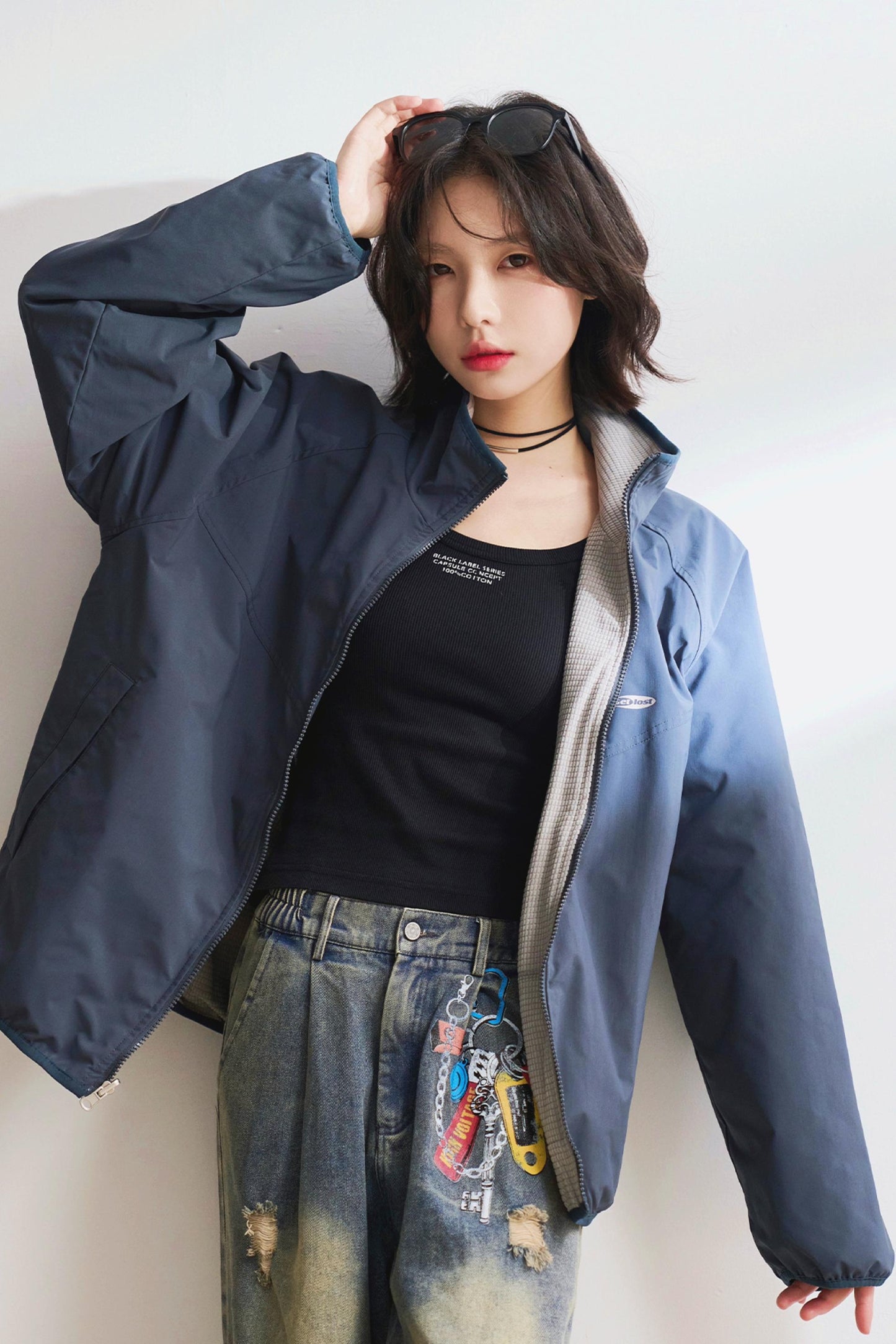 リバーシブルスタンドカラールーズジャケット