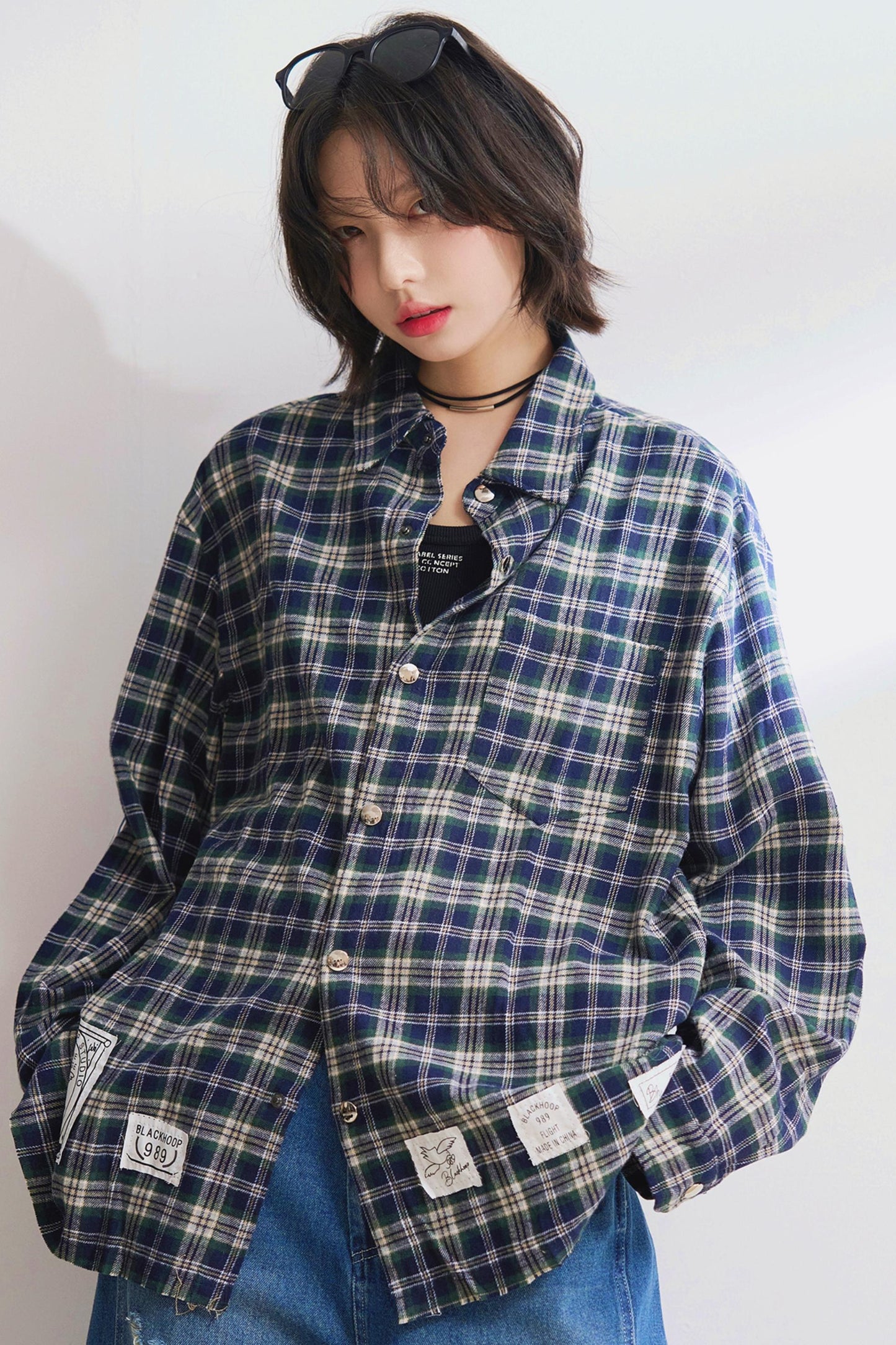 ルーズフィットチェックロングスリーブシャツ