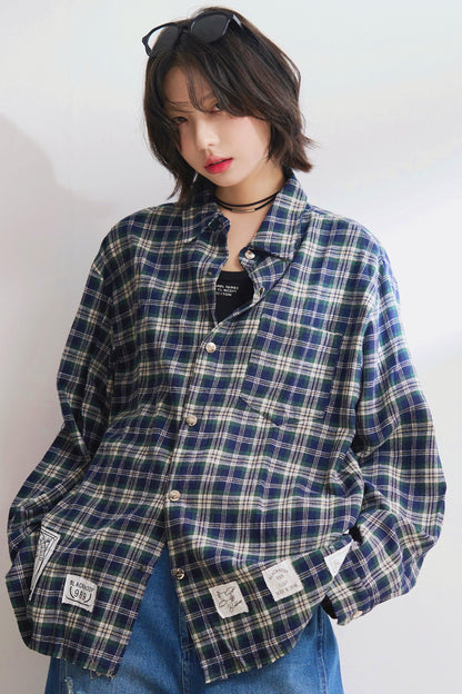 ルーズフィットチェックロングスリーブシャツ