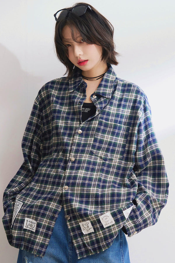 ルーズフィットチェックロングスリーブシャツ