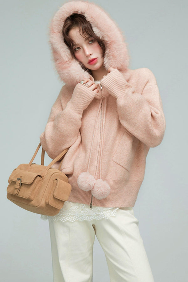 キャラメルファーカラーカーディガン