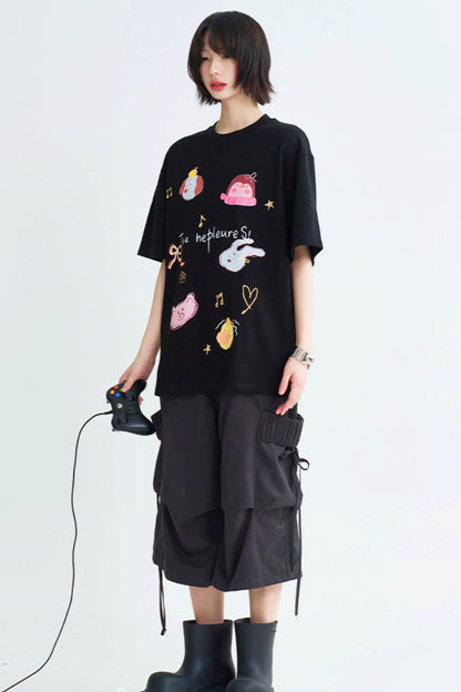 Casual Cartoon Illustrated Tee Shirt