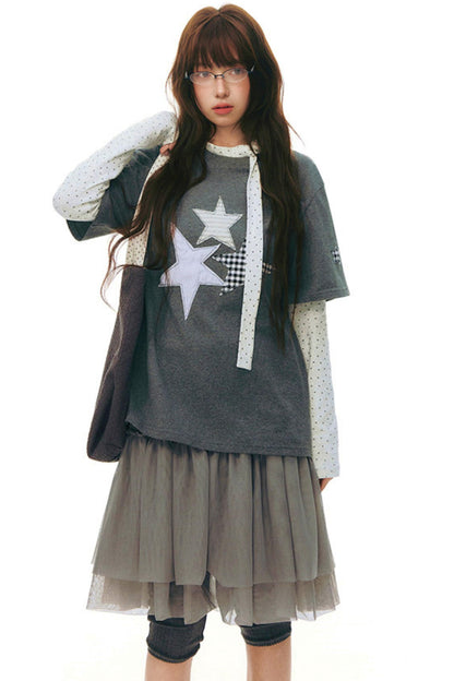 星星貼布寬鬆Y2K上衣