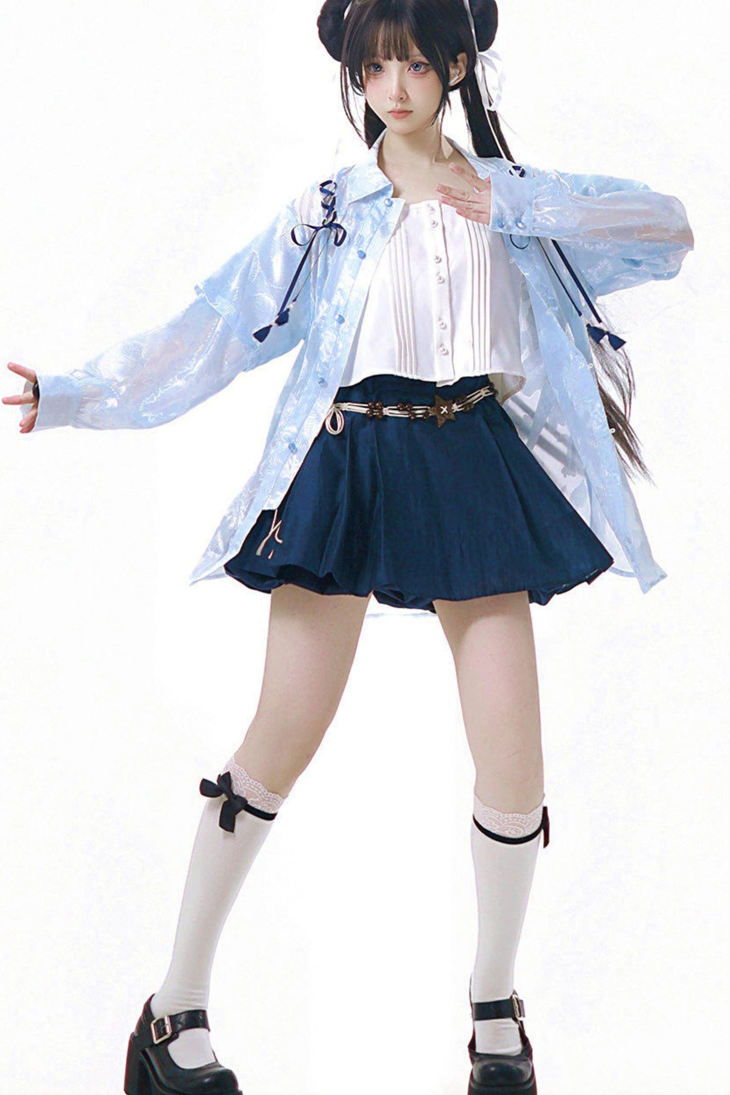 Completo marinaro in chiffon blu trasparente