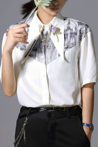 Gothic Arch Print Big Collar Design Shirt