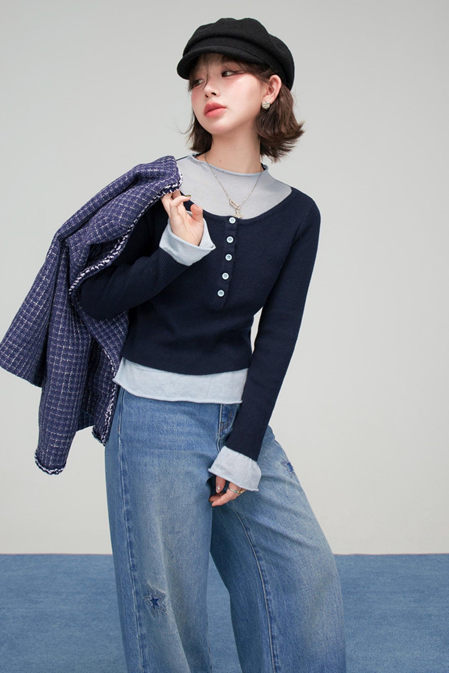 フロストブルースターパッチデニムパンツ