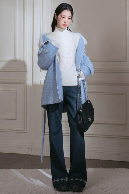 Snowy Blue Wool Coat