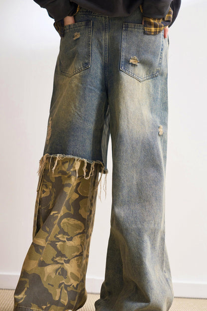 ステートメントパッチワークカモジーンズ
