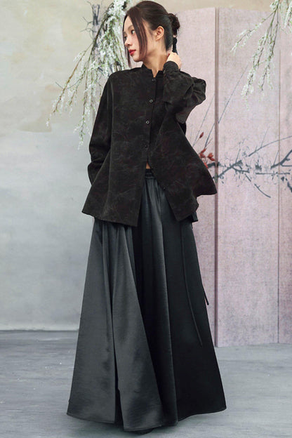 Camicia con colletto alla coreana sfumata nero scuro + pantaloni