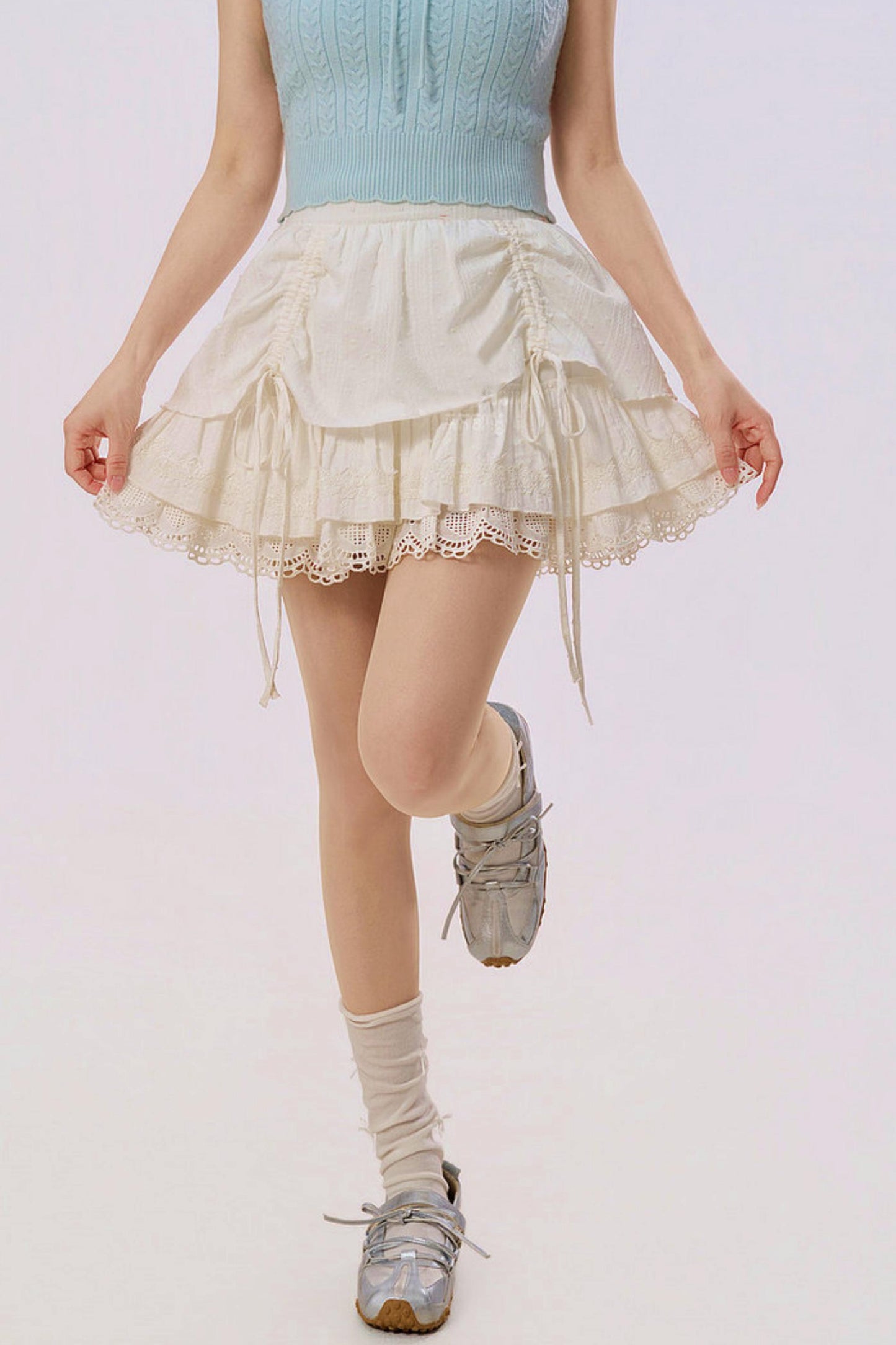 Cotton Lace Tiered Skirt
