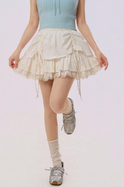 Cotton Lace Tiered Skirt