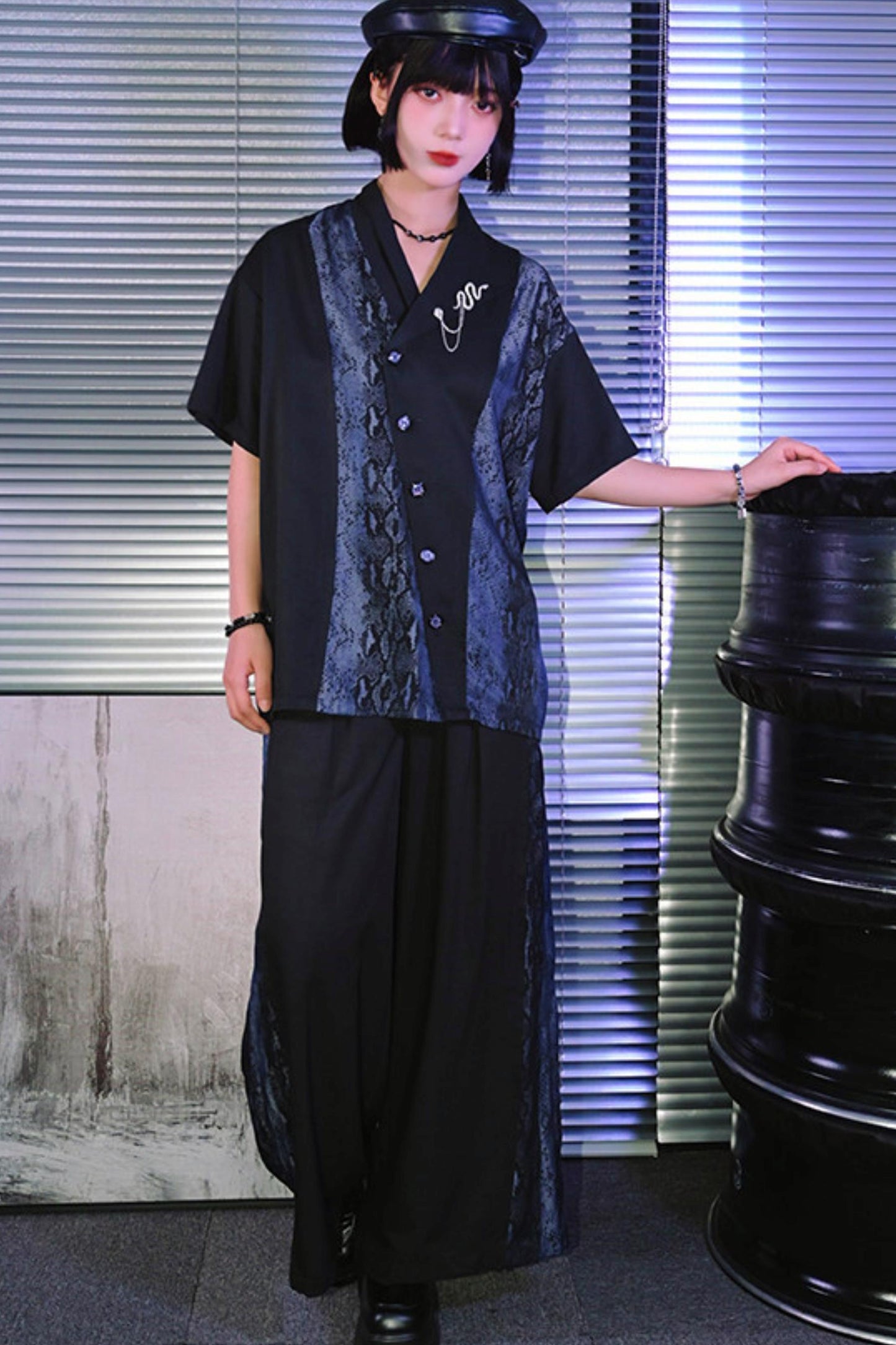 Snakeskin Print Pleated Wide-Leg Pants